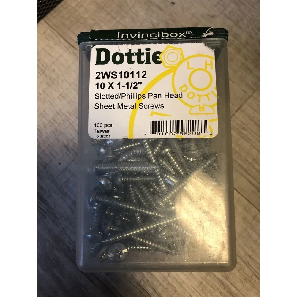 100, Dottie 2WS10112 10 x 1-1/2 Phillips Slot/Phil Pan Sheet Metal Screw